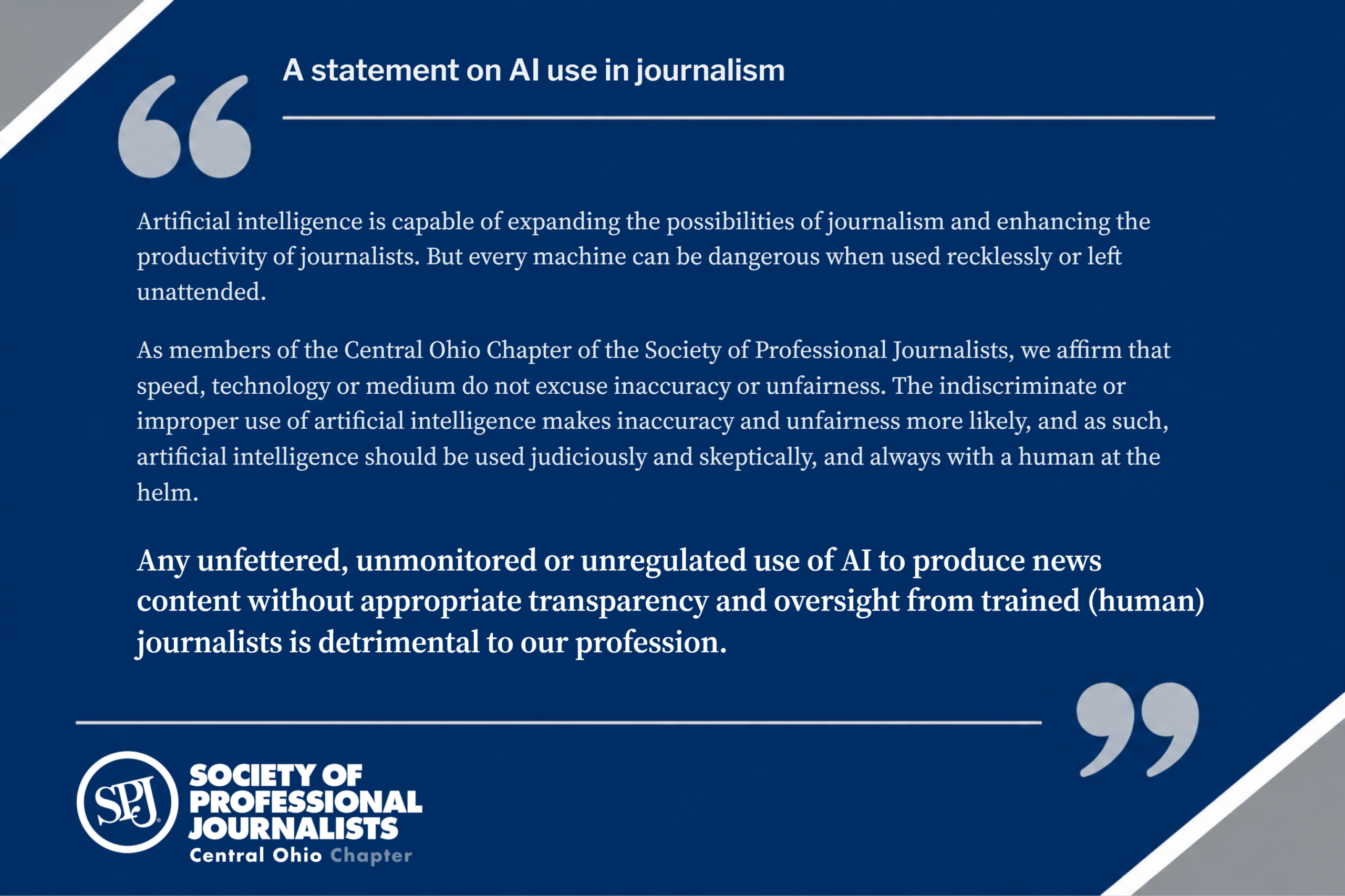 SPJ Central Ohio Board Adopts Statement on AI use